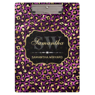 Pranchetas Elegante Monograma com Manchas de Leopardo em Folh