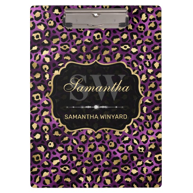 Pranchetas Elegante Monograma com Manchas de Leopardo em Folh (Frente)