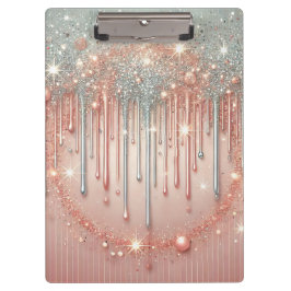 Pranchetas Elegante Rosa Bege e Brilho de Prata Drip 