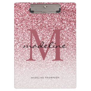 Pranchetas Elegante Rosa Dourado Glitter Girly Monograma
