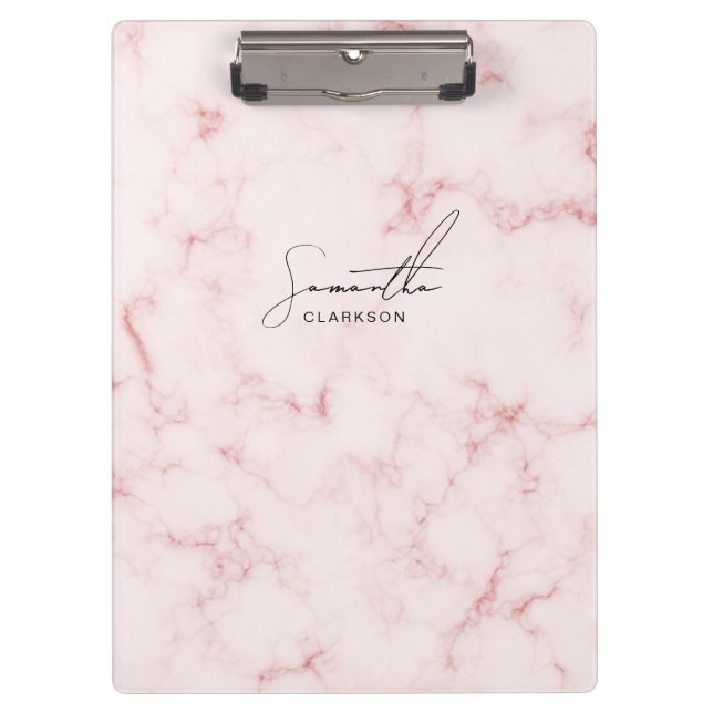 Pranchetas Elegante Rótulo Manuscrito Rosa Mármore Minimalist (Frente)