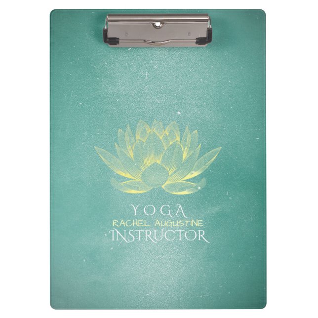 Pranchetas Elegante Teal Dourado Lotus Yoga Instrutor de Medi (Frente)