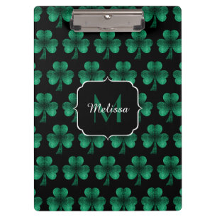 Pranchetas Emerald Green Sparkle Shamrock black Monogram