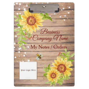 Pranchetas Empresa Elegante Rustic Yellow Sunflower Personali
