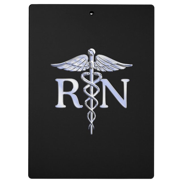 Pranchetas Enfermeira Registrada RN Silver Caduceus a Preto (Verso)