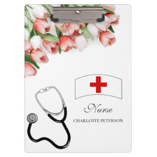 Pranchetas Enfermeiro Floral e Estetoscópio de Tulipas Rosa E