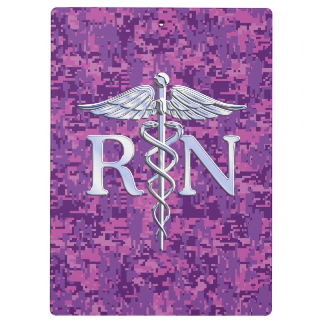 Pranchetas Enfermeiro Registrado RN Caduceus em Fuchsia Camo (Verso)