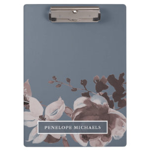 Pranchetas Enfumaçado Azul e Rosa Dusty Floral com Nome