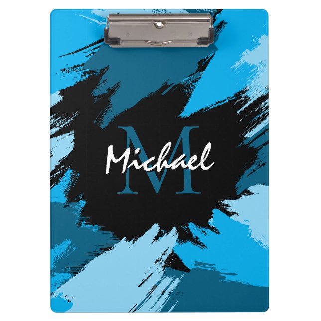 Pranchetas Espadilhas de pinceladas com nome azul com monogra (Frente)