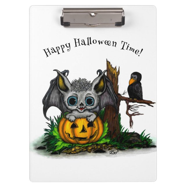 Pranchetas Esperando o Halloween, Cute Bat e Raven (Frente)