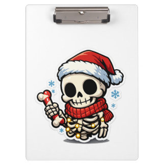 Pranchetas Esqueleto de Natal Fofo Segurando Cana-de-Açúcar K