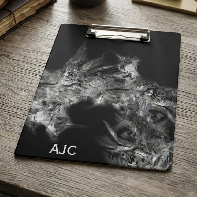 Pranchetas Estética de Fumaça Gótica (Monochrome smoke clipboard for dark academia students and teachers during daily study sessions.)