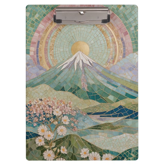 Pranchetas Ethereal Bloom: Pastel Mosaic Volcano in Spring (Frente)