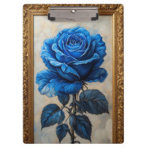 Exposição de Rosa Azul Elegante em Moldura de Ouro