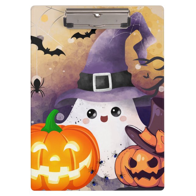 Pranchetas Fantasma de Halloween Fofo com Chapéu de Bruxa e A (Frente)