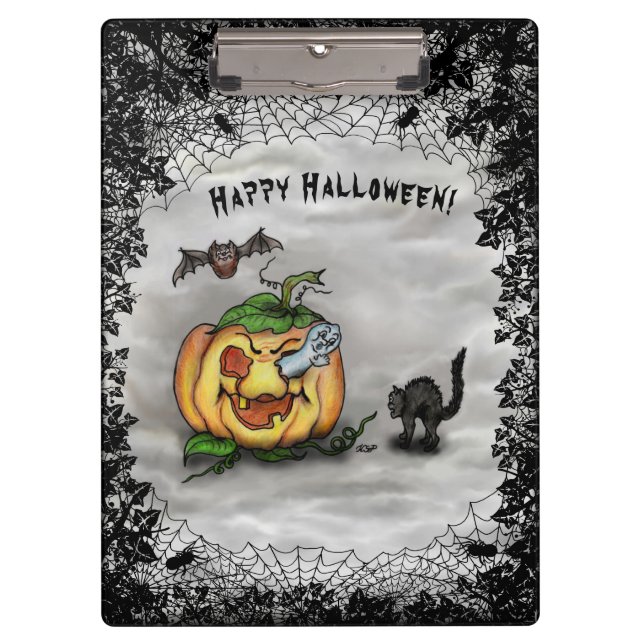 Pranchetas Fantasma, Gato, Bat e Pumpkin, Feliz Halloween! (Frente)