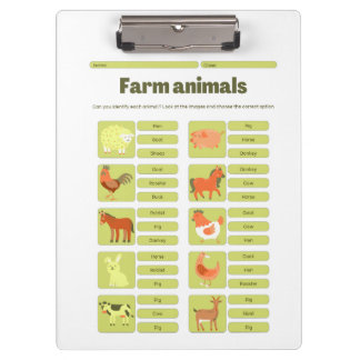 Pranchetas Farm Animals Identification Educational Worksheet