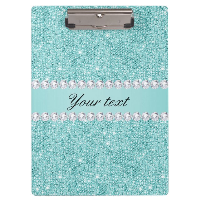 Pranchetas Faux Teal Sequins e Diamantes (Frente)