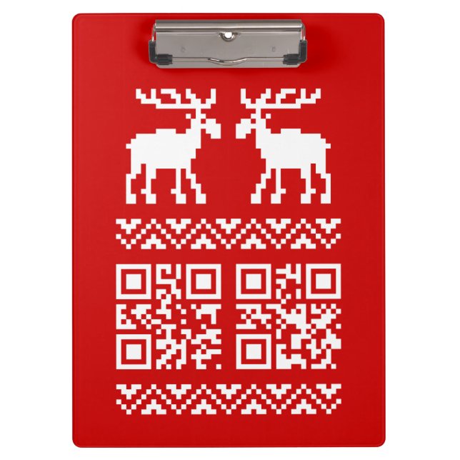 Pranchetas Feliz ano novo de código QR do Sweater de Natal Fe (Frente)
