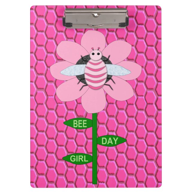 Pranchetas Feliz Bumblebee de Aniversário Rosa (Frente)