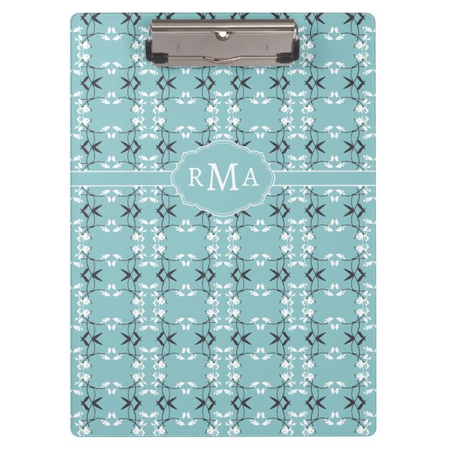 Pranchetas Festive Royal Botanical Robin's Egg Blue Monogram (Frente)