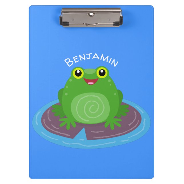 Pranchetas Figura de desenho animado do sapo verde-bonito (Frente)