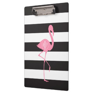 Pranchetas Flamingo cor-de-rosa Monogrammed + Preto + Listras