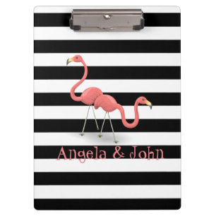 Pranchetas Flamingos Fofos Personalizados, Listras Pretas e B