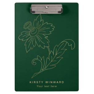 Pranchetas Flor Botânica Elegante Verde Escuro e Dourado