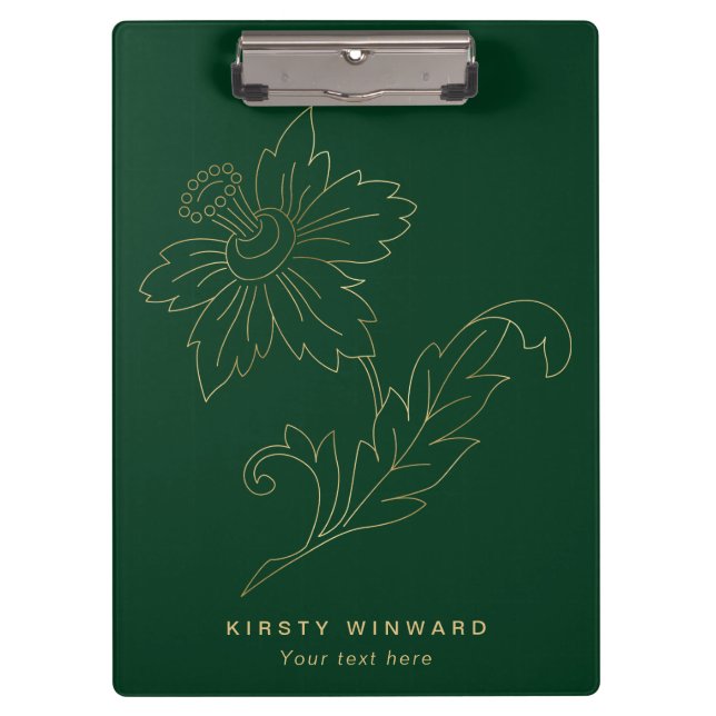 Pranchetas Flor Botânica Elegante Verde Escuro e Dourado (Frente)