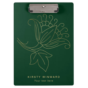 Pranchetas Flor Botânica Elegante Verde Escuro e Dourado