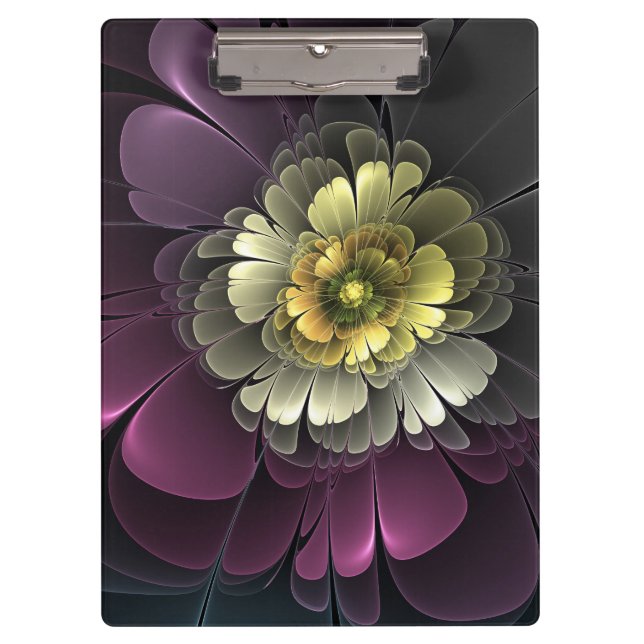 Pranchetas Flor de Fractal Abstrato Moderno Purpur Khaki Cinz (Frente)