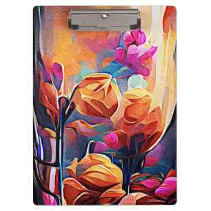 Pranchetas Floral Abstrato Art Laranja Vermelho Azul Flores