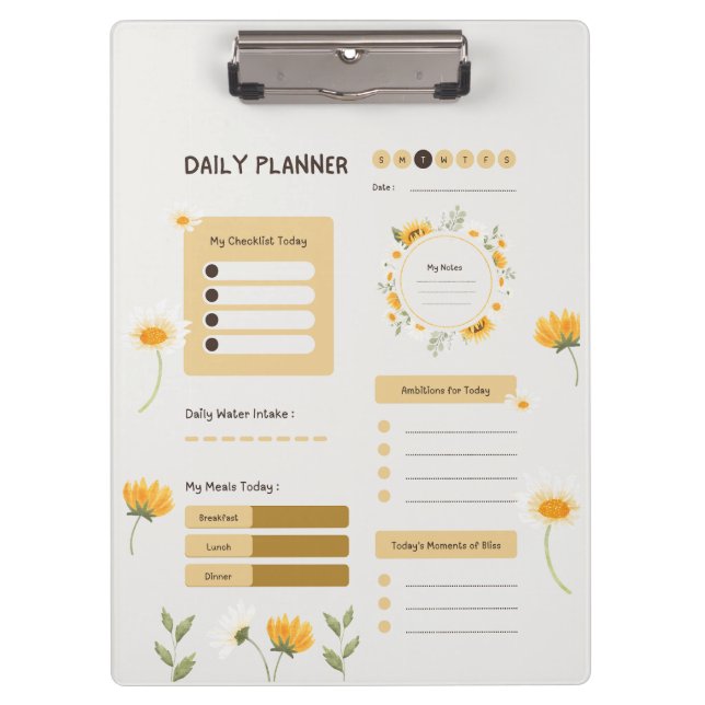 Pranchetas Floral Daily Planner with Sunflowers & Daisies (Frente)