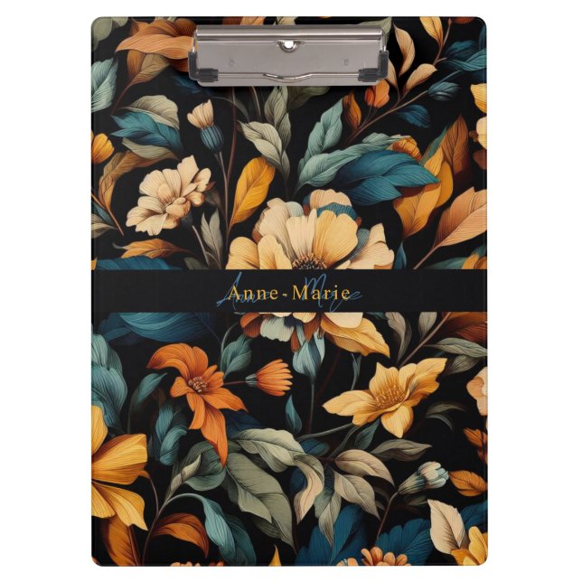 Pranchetas Floral rustic vintage elegante preto (Frente)