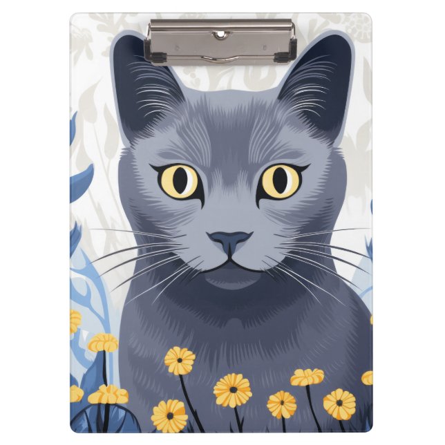 Pranchetas Flores Amarelas do Gato Azul Russo (Frente)