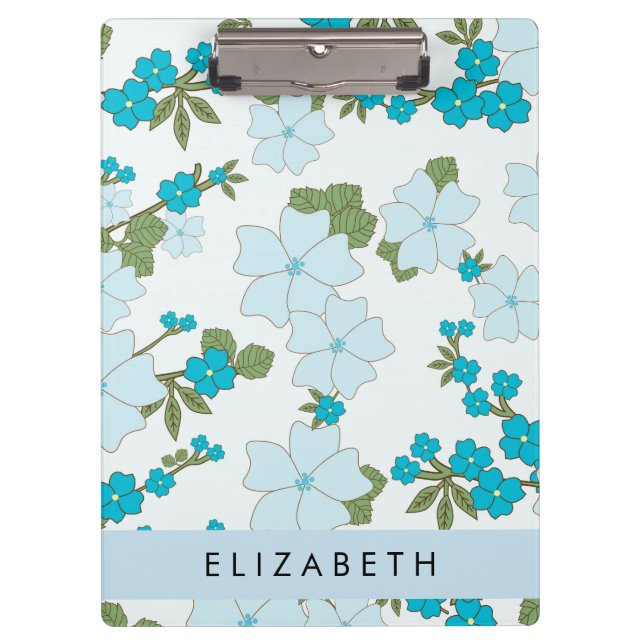Pranchetas Flores Azuis, Padrão De Flores, Seu Nome (Frente)