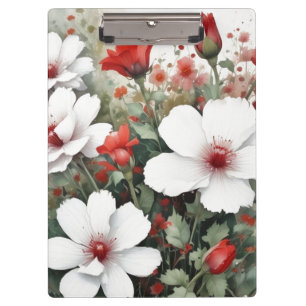 Pranchetas Flores brancas e vermelhas, cor d'água elegante