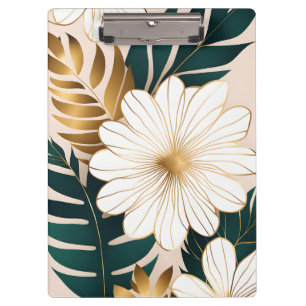 Pranchetas Flores brancas elegantes com folhagem verde e Dour