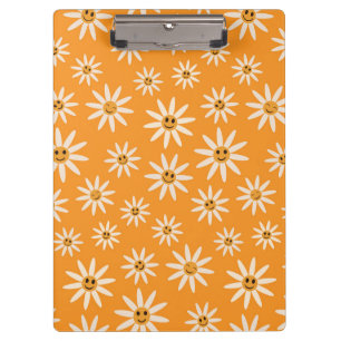 Pranchetas Flores Brancas Retro Sorridentes em Laranja
