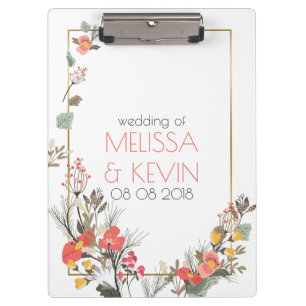 Pranchetas Flores Coloridas e Quadro de Casamento Dourado