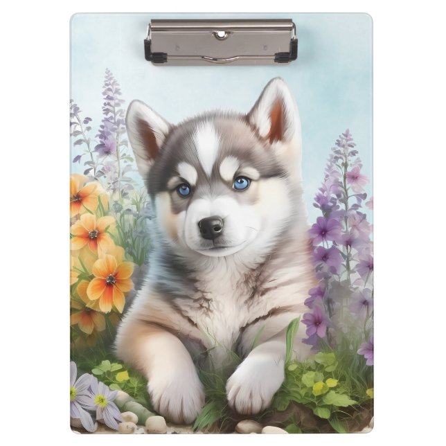 Pranchetas Flores de Aquarelas e Husky Siberiano (Frente)