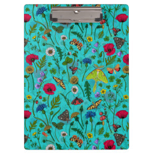 Pranchetas Flores e mariposas selvagens em teal