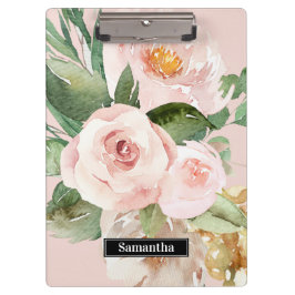 Pranchetas Flores e Nome de Aquarela Rosa Modernos Pastel