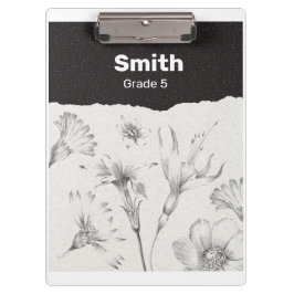 Pranchetas Flores Elegantes Pretas e Cinzas Personalizadas