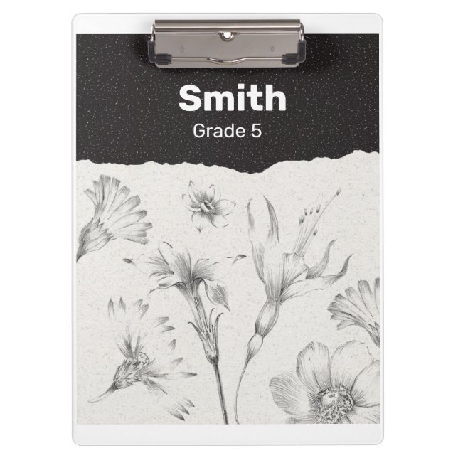 Pranchetas Flores Elegantes Pretas e Cinzas Personalizadas (Frente)