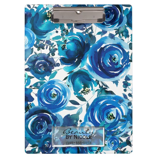 Pranchetas Flores Florais Azul Índigo Elegantes Personalizada (Frente)