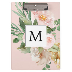 Pranchetas Flores Rosa Cor-de-Água Moderna Monogramadas