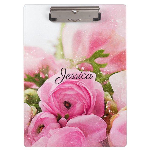 Pranchetas Flores Rosa Vintage com seu nome (Frente)