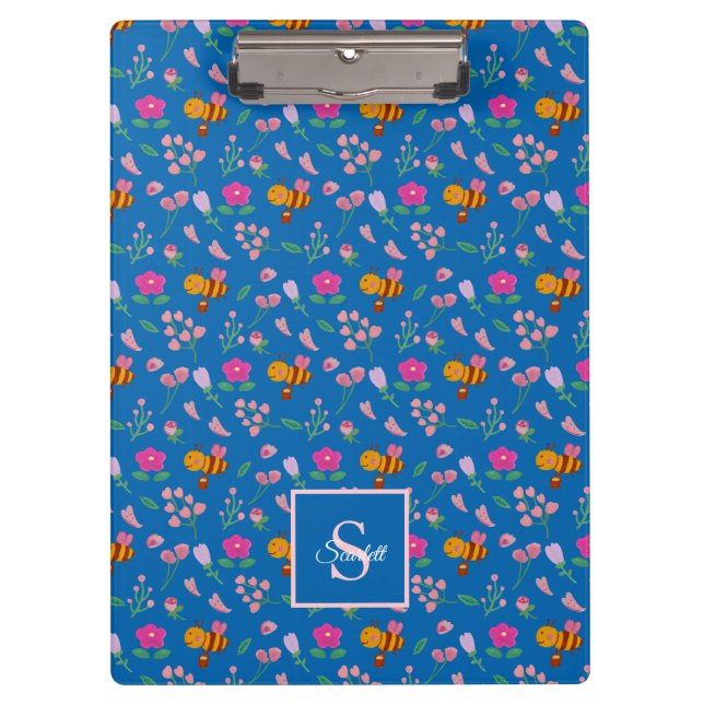Pranchetas Flores silvestres de abelha-curva Monograma Nome a (Frente)